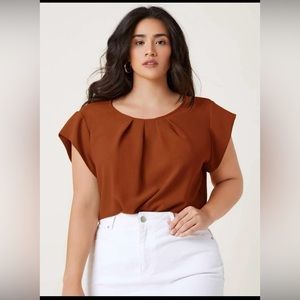 SHEIN Plus Fold Pleated Solid Top Burnt Orange